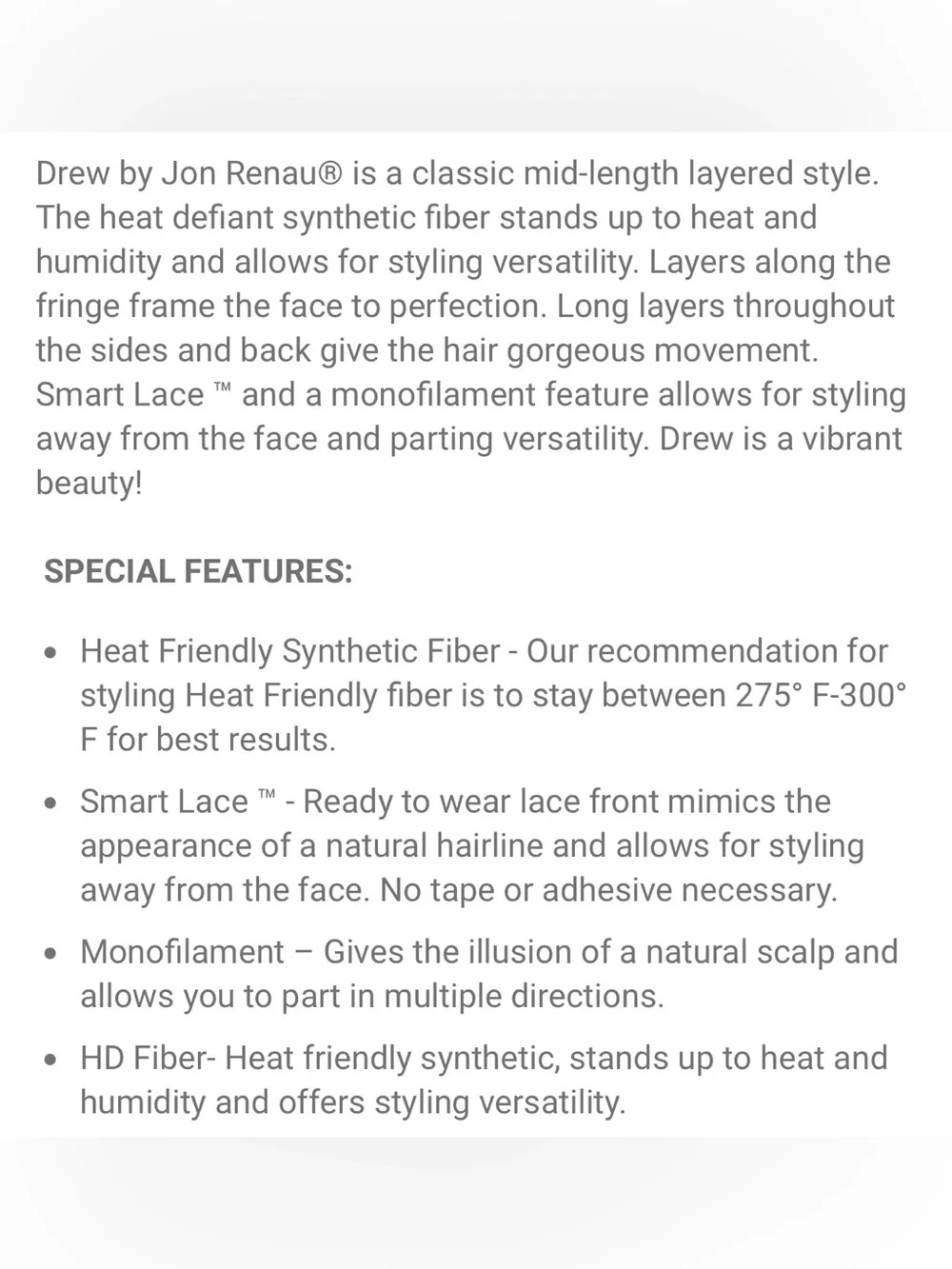 JON RENAU HF Synthetic DREW Long Bob! Excellent condition! Worn only 6-8 hours!